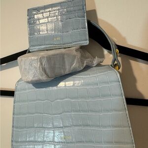 JW PEI Light Blue Croc-Embossed Handbag and Cardholder Set